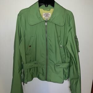 Vintage Y2K Polo Ralph Lauren Women's Large Green Wrap Jacket Biker Coat Yellow